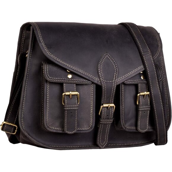Women Charcoal Black Crossbody Satchel Ladies Tote Travel Leather Shoulder Bag - Picture 1 of 9